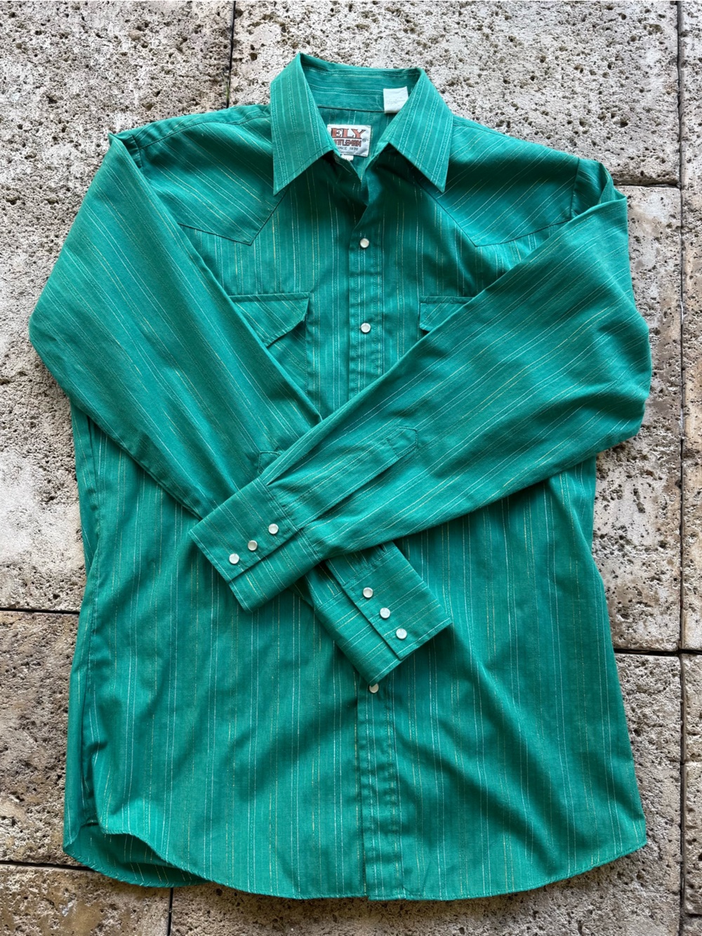 Ely Cattleman Men’s Green Striped Western Pearl Snap Shirt